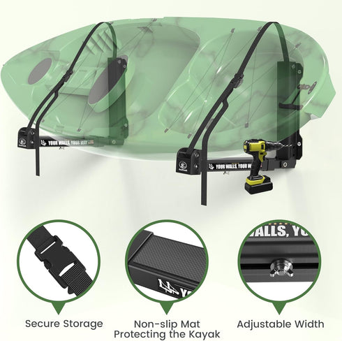 GanFindX Foldable Heavy-Duty Kayak Wall Rack, 9.5-13.8" Storage Hanger with Plastic Buckle Straps