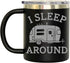 I Sleep Around Customized Insulated Stainless Steel Coffee Mugs, Personalized Camper Tumbler (12oz, Black)