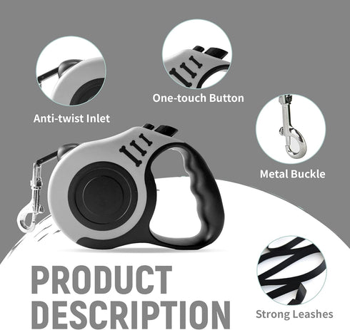Retractable Dog Leash, Automatic Telescopic 10/16 FT Tape with Folding Bowl, Dispenser, Rubbish Bags