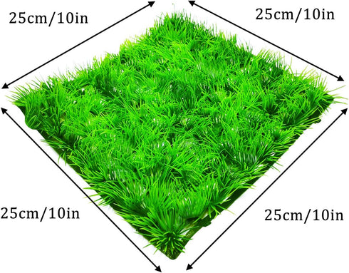 2pcs Artificial Aquarium Grass Mat Decorations, 10"X10" Plastic Lawn Ornament for Fish Tank