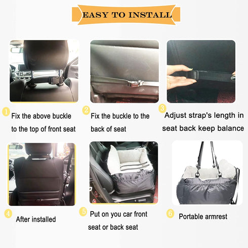 Small Dogs Car Seat Under 25 - Fully Detachable & Washable Ultra Soft Travel Bed with Clip-on & Storage Pockets