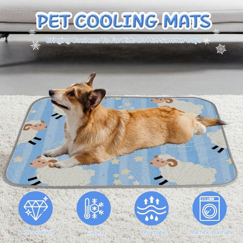 imiBBWQu Summer 27" 22" Cooling Pad Sheep White Blue Strips Star Cooling Mat for Dogs Washable Pet Ice Pad Mat Dog Ice