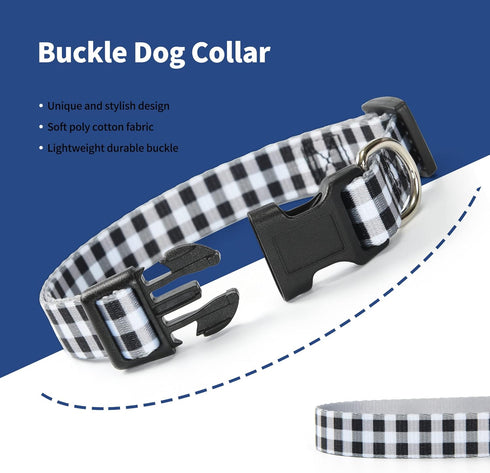 Mile High Life Lightweight Cute Puppy Dog Collar, Soft Geometric Plaid Wave Line Pattern, Black/White, Large