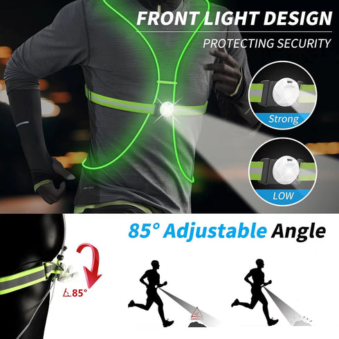 LED Reflective Running Vest with Front Light, High Visibility Gear for Men/Women Running, Cycling, Walking