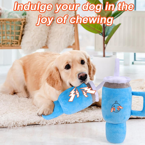 BABORUI Cute Squeaky Dog Toys Cup, Safety Design Dog Birthday Toy for Small/Medium/Large Aggressive Chewers (Blue)