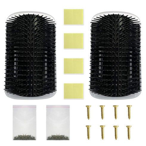 2 Pack Black Catnip Wall Massage Corner Brush - Self Groomer Scratcher for Long & Short Fur Cats