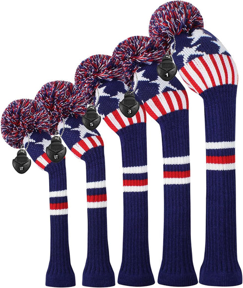 Scott Edward Knit Golf Club Cover Set of 5 for Woods and Driver, Protect Driver Wood(460cc)*1, Fairway Wood*2,