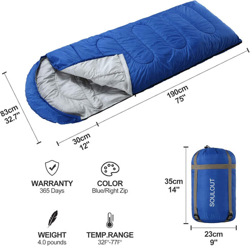 Sleeping Bag, 3-4 Seasons Warm Lightweight Waterproof with Compression Sack for Adults & Kids