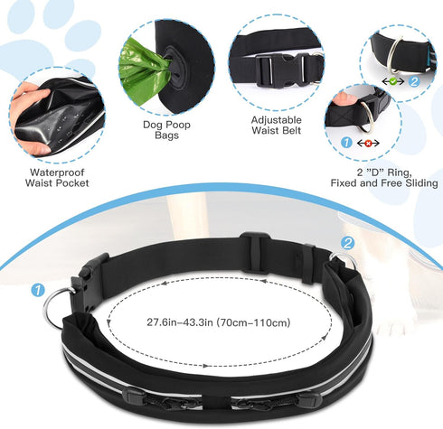 Caudblor Waist Leash for Medium Large Dogs - Bungee Hands Free Dog Leash with Zipper Pouch, Padded Handle, Heavy Duty