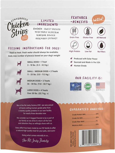Premium Chicken and Sweet Potato 12 oz. Dog Jerky Treats | 100% Human Grade | USA Made | High Protein | Grain Free | Limited Ingredients | BHA-BHT Free | Soft-Tender