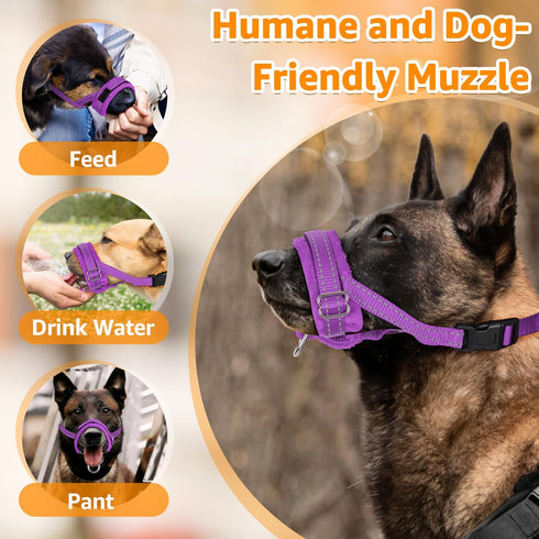 SlowTon Soft Dog Muzzle, Adjustable Padded Nylon Muzzle for Large Medium Dogs, Anti Chewing Barking Biting (Purple, S)