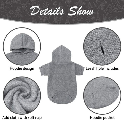 KOOLTAIL Basic Dog Hoodie, Soft and Warm Dog Sweater with Leash Hole and Pocket, Cold Weather Clothes for Small Medium
