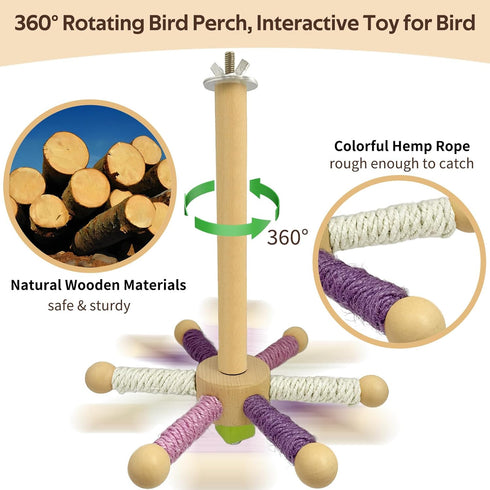 Finches Rotating Bird Perch Toy Fun Spinning Cage Stand for Parakeet, Budgie, Lovebird, Cockatiel, Conure, & Quaker