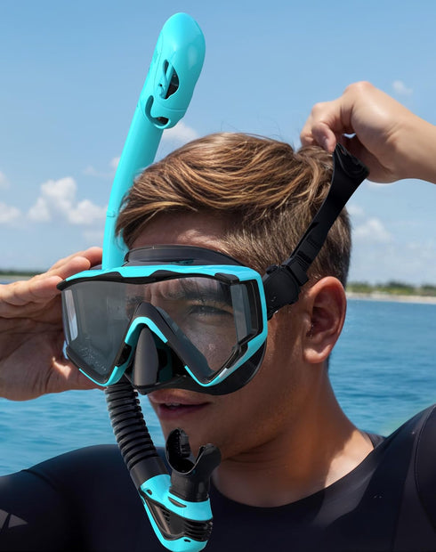 Greatever Snorkel Set Adult, Pano 3 Window Snorkel Mask, Anti-Fog Scuba Diving Mask, Dry Top Snorkel Goggles