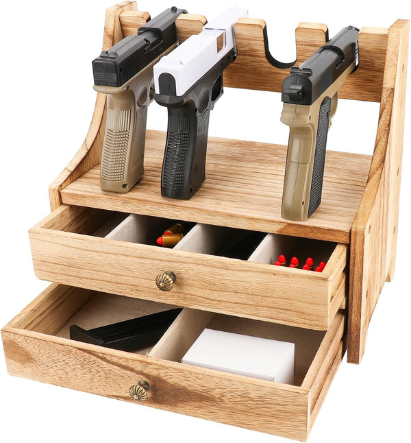 Hossmily Pistol Rack for Gun Safe Real Wood Handgun Rack Holder,4-Slot Handgun Pistol