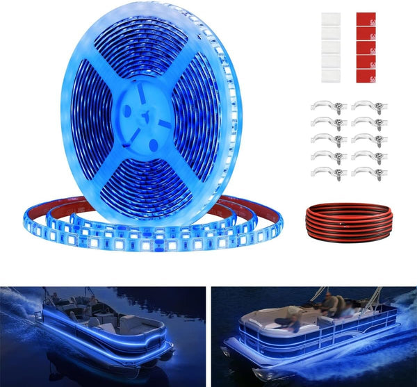 Pontoon LED Strip Lights, 12V 5M Waterproof Marine Light for Boat Interior, Night Fishing Deck Lights (Blue)