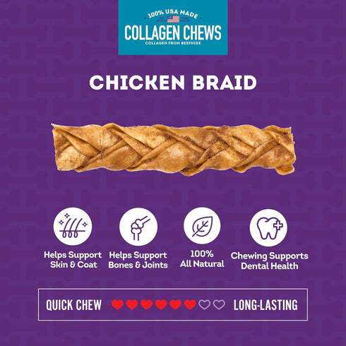 USA Collagen Braids Dog Chew Treats, Chicken Meat Flavor, 6 Count/1 Pack