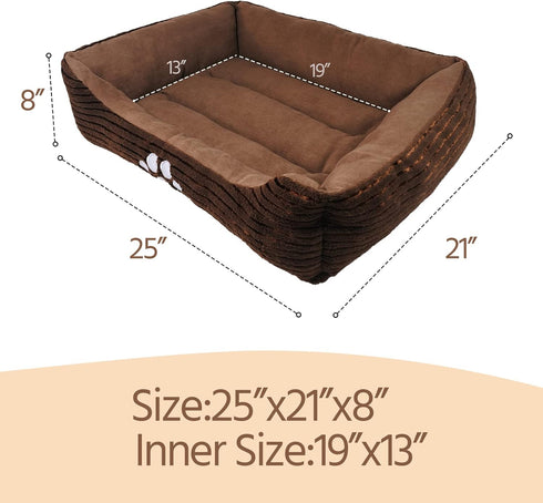Long Rich Reversible Rectangle Pet Bed with Dog Paw Printing, Medium, New Coffee by Happycare Textiles