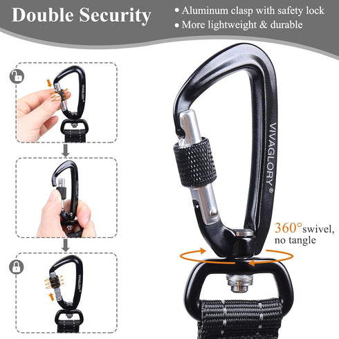 VIVAGLORY Dog Leash - Heavy Duty 4FT Nylon Lead with Aluminum Clasp & 2 Padded Handles, Black