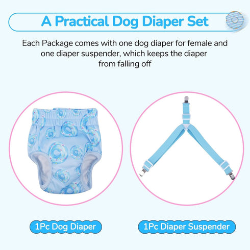 Extra Large Dog Diapers Female, Reusable Large Dog Diapers Female with Suspender,Washable Highly Absorbent Doggie