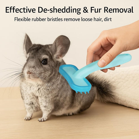 Oxiros 2 Pack Chinchilla Bunny and Grooming Brush Soft Silicone De-Shedding Bath & Massage Comb for Rabbits, Guinea