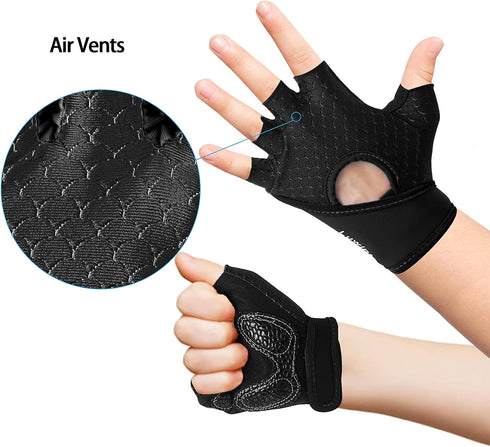 3-12 Luwint Kids Workout Gloves, Ventilated Grip Exercise Gloves for Boys and Girls Weightlifting Hanging Gym, Children