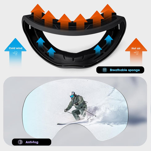 Ski Goggles for Men, Women, Adult, Youth, Snowboarding, Over 15 Years