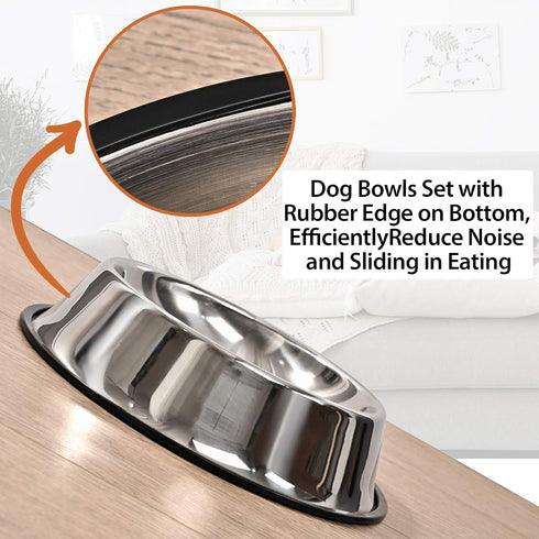2 Packs Stainless Steel Dog Bowl - Anti-Skid Rubber Base for Small/Medium/Large Pets (40oz)