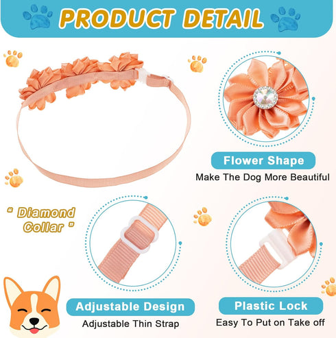 80 Pcs Dog Bowtie Flower Collars, Adjustable Girl Puppy Collars with Diamond Crystal for Dogs Cats Pet Supplies