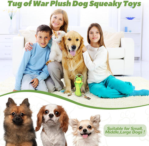 Dog Plush Squeak Toys with Crinkle Paper and Ropes, Interactive Toys for Small, Medium, Large Dogs