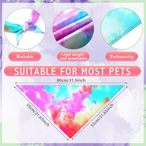 30 Pack Summer 30 Silkfly Spring Tie Dye Dog Bandanas, Bulk Dog Bandana for Dogs, Washable Rainbow Triangle Pet
