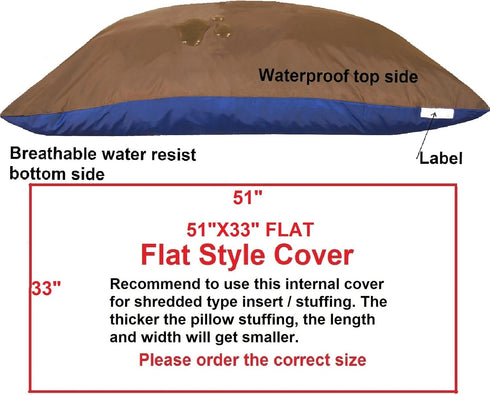 Dogbed4less Waterproof/Water Resistant Zipper Internal Pet Dog Bed Cover for Extra Large 47"X29" Pillow Bed - 51"x33"
