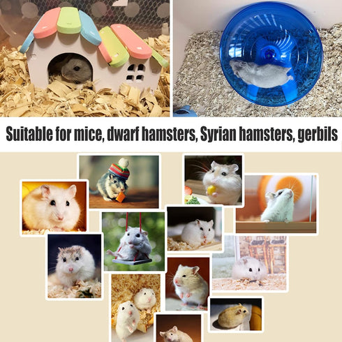Hamiledyi Hamsters Flying Saucer Silent Running Exercise Wheels, 10 Pcs Wooden Rainbow Gerbil House