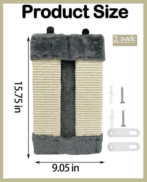 Cat Corner Scratcher, 2 Pack Natural Sisal Wall Mounted Scratching Boards Kitty Scratch Pads for Indoor Cats Resistant Furniture Protector for Door Sofa Couch