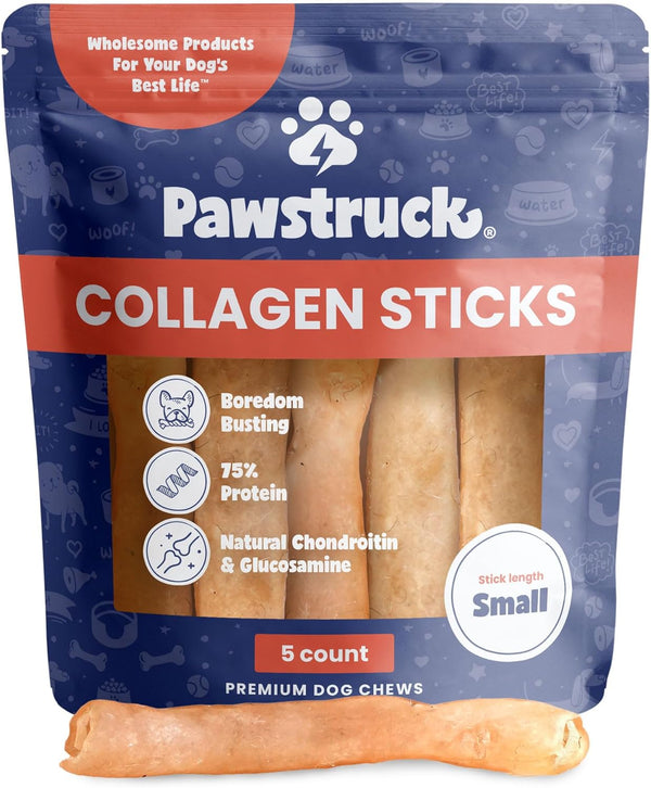 Pawstruck Natural 5-7" Beef Collagen Sticks for Dogs Long-Lasting Rawhide Alternative, High