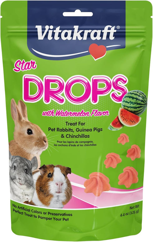 Vitakraft Star Drops Watermelon Flavor Treat for Rabbit, Guinea Pig & Chinchilla, 4.4 oz