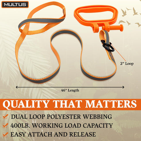 MULTUS Perfect Deer Drag, Durable Safety Reflective Orange Strap with Comfort Grip Handle for Game Dragger