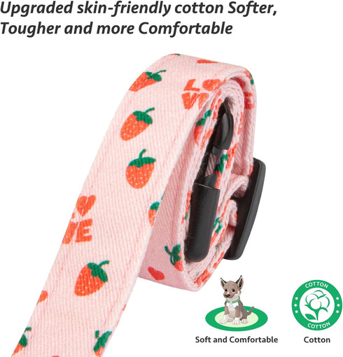 Cotton Handmade Dog Collar, Cute Pink Strawberries with Pendant for Small, Medium, and Large Dogs, Ideal for Girl and