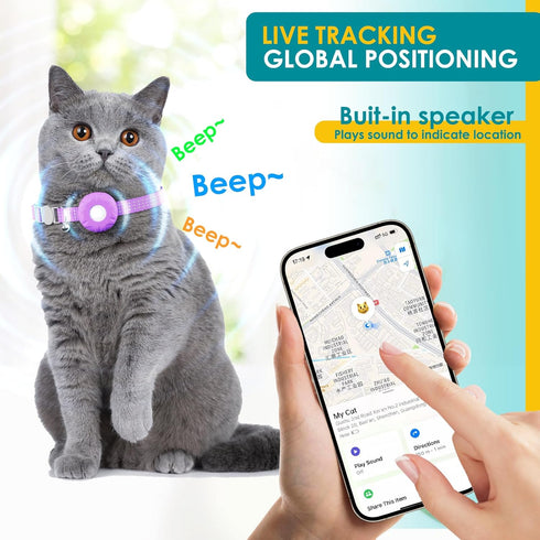 HONGTOP H Cat GPS Tracker for Cats, Cat GPS Tracker Collar with Safety Elastic Buckle, Compatible with Apple Find My