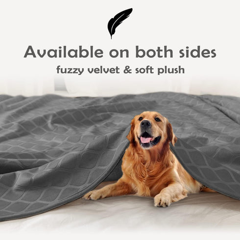 fuguitex Waterproof Dog Blanket, Cozy Plush Throw Blanket for Couch, Dark Grey+Grey, 82 x 82 Inch
