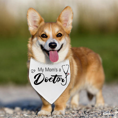 Aislyariab My Mom's a Doctor Graduation Funny Dog Bandana Medical Theme Gifts Adjustable Pet Scarf for Large Medium