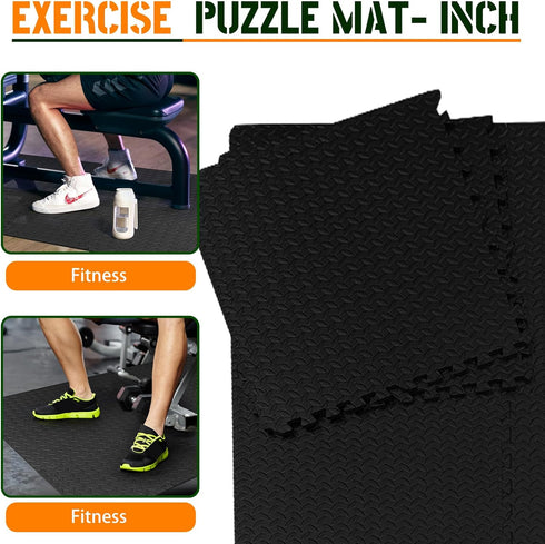 24x24 Inch 0.4 Inch 12 Pack 48 GWT Interlocking EVA Foam Floor Tiles Thick Gym Flooring for Home Gyms Garages