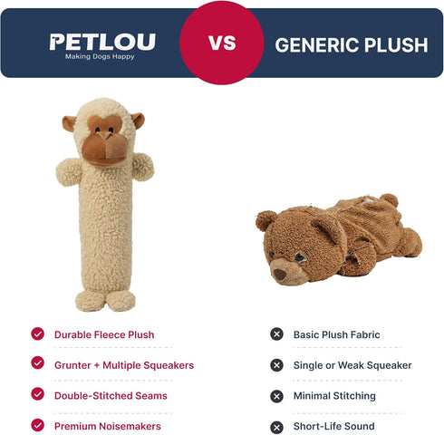 26 Inch Pet Lou Monkey Stick Plush Dog Chew Toy for Dogs with Grunter & Squeakers, Durable Fleece Interactive Toy