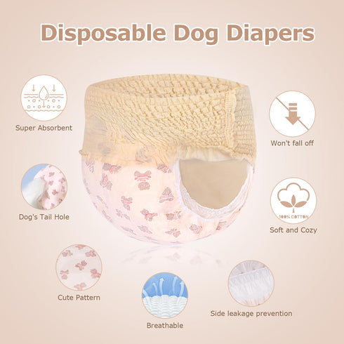 30PCS Ambreview Dog Diapers Female, Disposable Diapers for Female Dog with Stretchy Waist, Pull Up Puppy Wraps