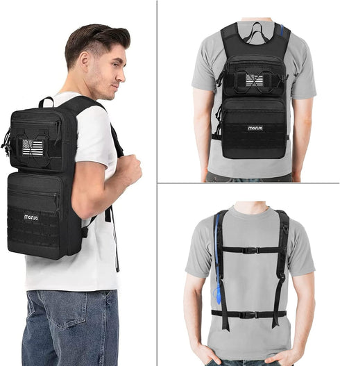 MOSISO Tactical Hydration Pack Backpack with 3L Bladder & Elastic Cord Strap for Outdoor Sports, Black