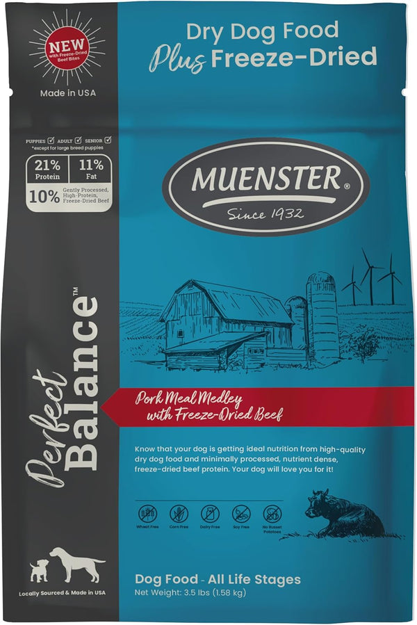 Muenster Perfect Balance Raw Pork Kibble Mix with Freeze Dried Beef for