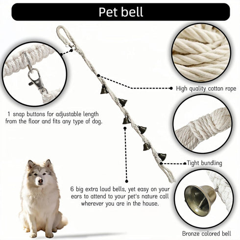 6 Dog Doorbell for Potty Training with Extra Loud Bells - Handmade Cotton Rope Adjustable Hanging Pet Bell