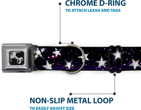 Buckle-Down Dog Collar Seatbelt Buckle Glowing Stars in Space, 15 to 26 Inches, 1.0 Inch Wide