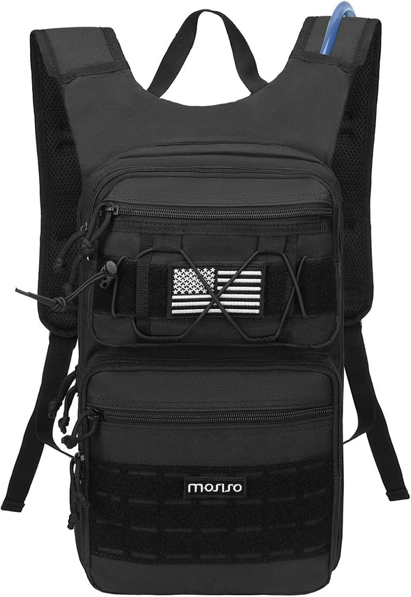 MOSISO Tactical Hydration Pack Backpack with 3L Bladder & Elastic Cord Strap for Outdoor Sports, Black