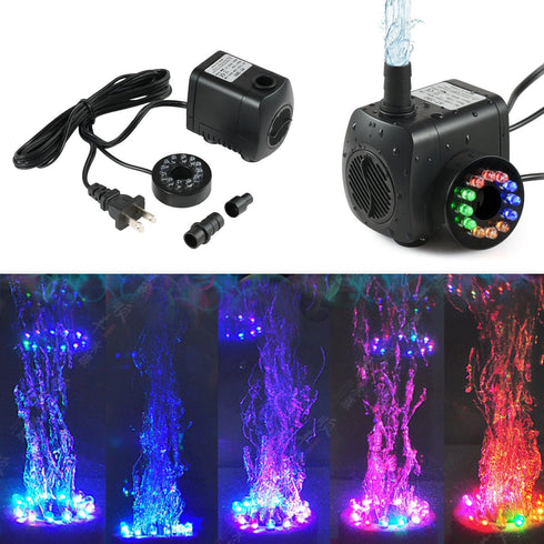 220 GPH Submersible Water Pump (800L/H, 15W), Ultra Quiet with 12 LED Colorful Lights for Fish Tank